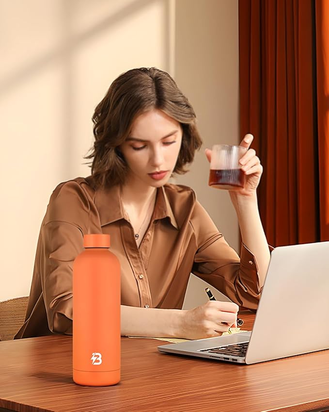 Insulated Water Bottle with Lid, 25 oz Reusable Leak-Proof Metal Stainless Steel Water Bottles for Travel, Sports, Gym, Outdoor (Orange)