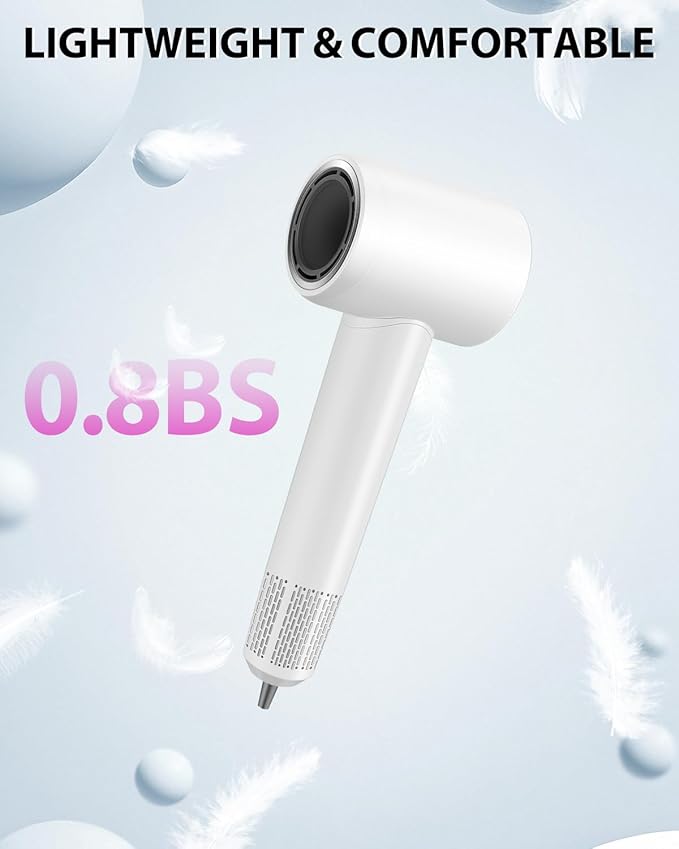Hair Dryer,180000 RPM High-Speed Hair Blow Dryer with Brushless Motor, 500 Millions Negative Ionic Hair Dryer for Fast Drying, Quiet Thermo-Control Travel Hair dryers for Women Home Salon (White)