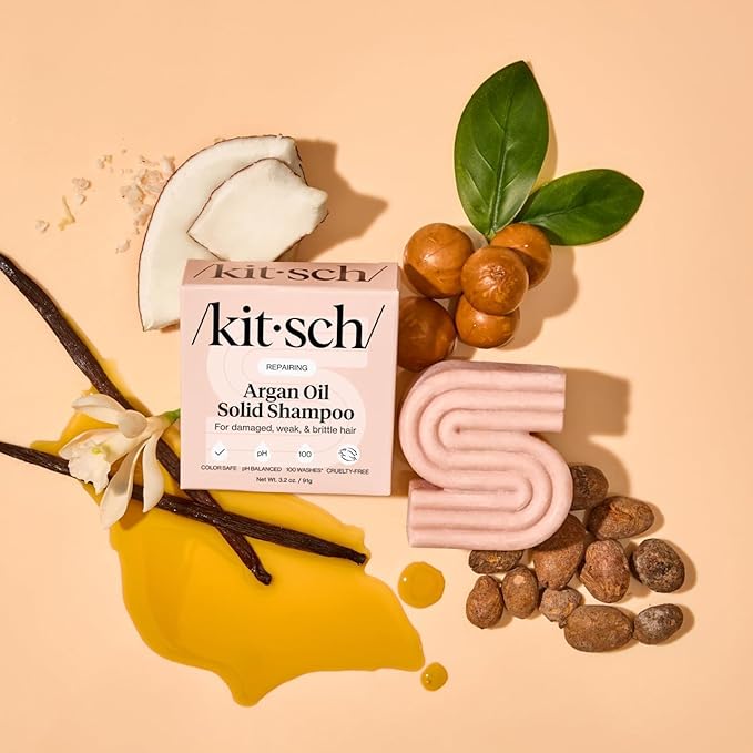 Kitsch Argan Oil Shampoo Bar – Repairing Hair Shampoo for Men & Women – Strengthening, Nourishing Hair Care, Reduce Breakage & Boost Elasticity – Silicone, Paraben & Sulfate Free, Made in USA - 3.2 oz
