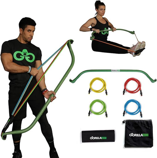 Gorilla Bow Original Portable Home Gym Resistance Bands and Bar System for Travel, Fitness, Weightlifting and Exercise Kit, Full Body Workout Equipment Set