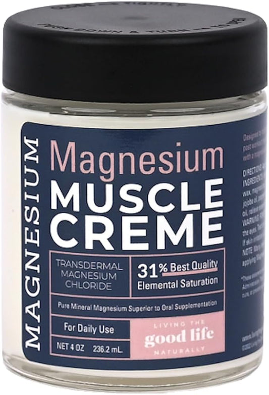 Magnesium Muscle Creme by Living the Good Life Naturally - Transdermal Magnesium Lotion for Pain with Blue Emu, Peppermint, Menthol, and Magnesium Chloride for Muscle Recovery AM or PM - 4oz