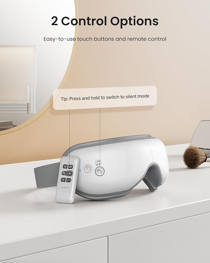 RENPHO Eyeris 1 Eye Massager with Remote, Heat, Compression, Birthday Gifts for Women Men Her Him, Sleep Mask, Headache Massager Scalp for Strain Relief, Migraine Relief, Reduce Stye Eye