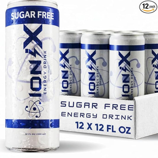 IoniX Nootropic Energy Drink- Zero Sugar- 12fl oz, pack of 12- 150mg Natural Caffeine from Green Tea- Mental Clarity, Focus, Vitamin B Complex, Vitamin C, Organic Agave Inulin (Prebiotic), Natural energy boost