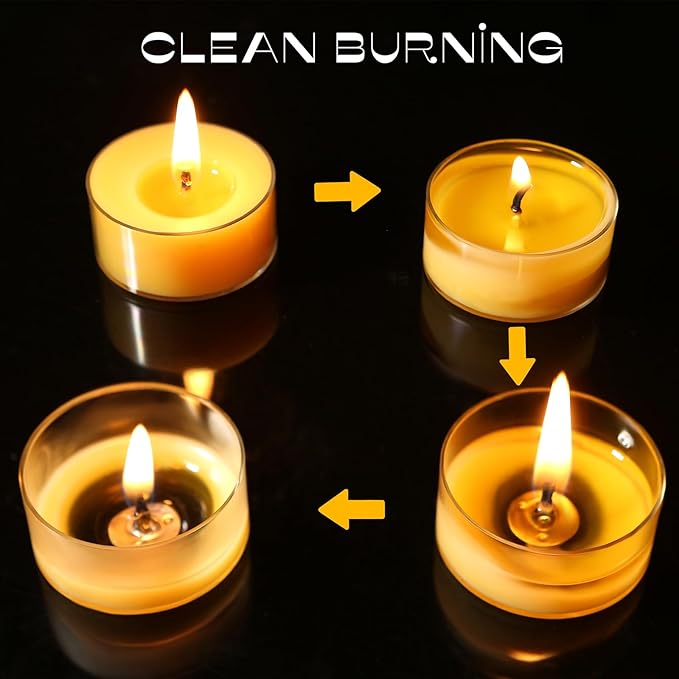 150Pcs Beeswax Tealight Candles, 100% Pure Beeswax Tea Candles | 4-Hour Extended Burn Time | Natural Bees Wax Tea Light Candle in Clear Cup, Perfect for Home Deco,Air Purification