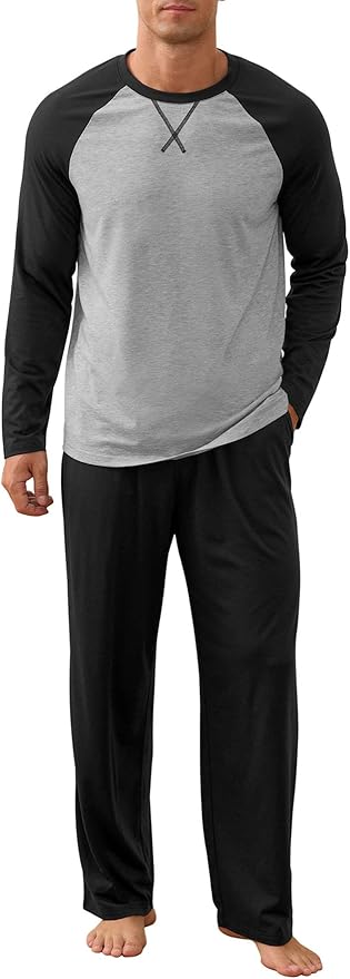 NITAGUT Men's Pajama Set Long Sleeve Sleepwear 2 Piece Loungewear with Pockets Soft Comfy Nightwear