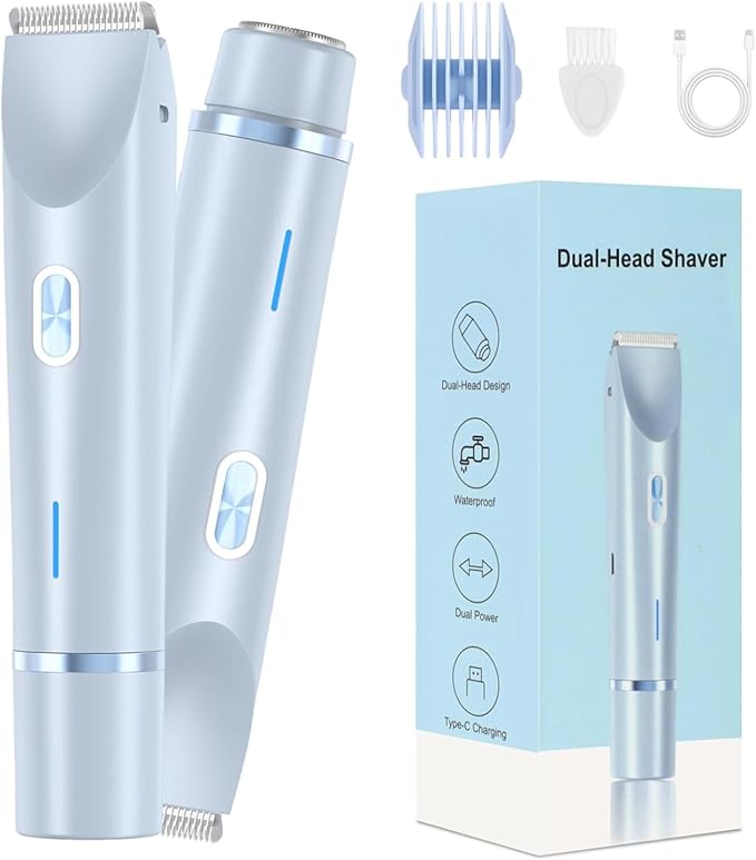Dermave Bikini Shaver,2025 New Dual Head Shaver Women, 2 in 1 Wet & Dry Waterproof Electric Bikini Trimmer for Women,Blue