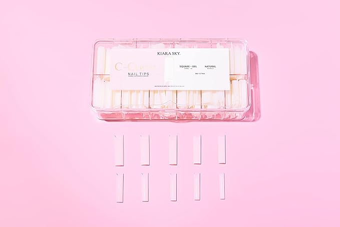 Kiara sky Nail Tips | C Curve Square Natural | 500 pieces | XXL Length | 10 Sizes