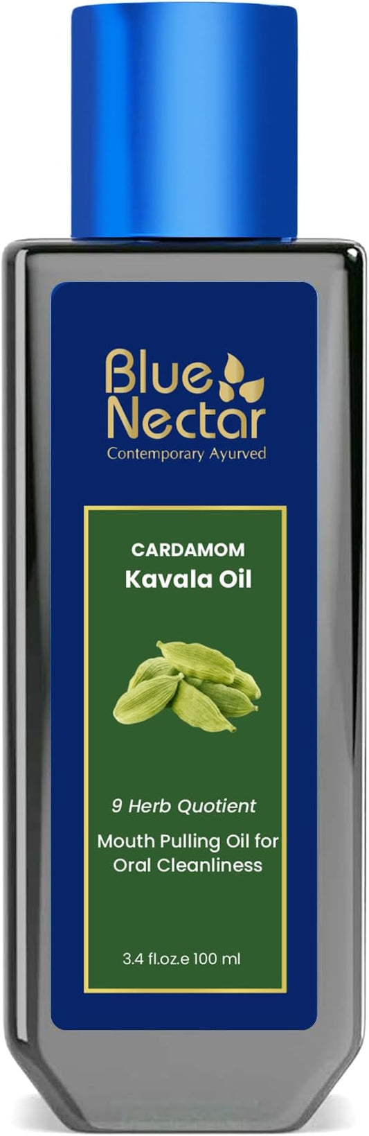 Blue Nectar Cardamom Mint Oil Pulling for Mouth | Ayurvedic Mouth Freshener & Mouthwash | Natural Pulling Oil for Cool Fresh Breath & Daily Oral Care (9 Herbs, 3.38 Fl Oz)