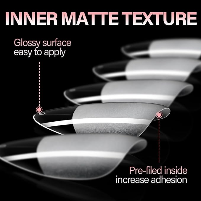 AILLSA Medium Almond Nail Tips - 240pcs Thickened False Nail Tips Half Matte Nails Tips, Fake Nails Nail Extension for Manicure