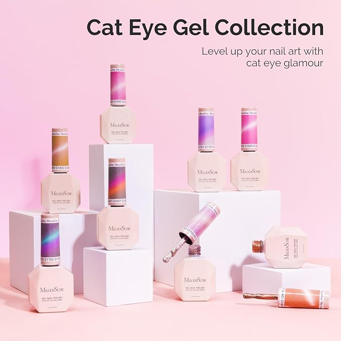 MelodySusie Pearl Cat Eye Gel Nail Polish, 0.5 Fl Oz Bubblegum Pink Glitter Holographic Magnetic Nail Polish with Magnet, UV Nail Polish for Nail Art Manicure Salon DIY at Home G1603