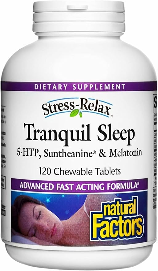Natural Factors Tranquil Sleep - Calm Sleep Health Supplement - Relaxation Support Supplement with Melatonin & 5-HTP - 120 Chewable Tablets (30 Servings)