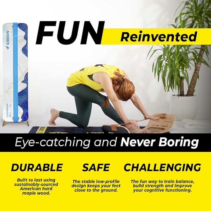 GIBBON SlackBoard - GiBoard Balance Board Kids & Adults - Slackline Balance Trainer - Slack Board Core Workout Equipment Home Gym Training - Standing Desk Exercise - Yoga, Agility, Pilates & More