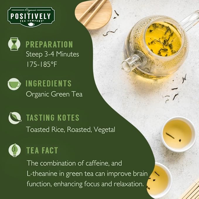 Organic Positively Tea Company, Green Tea Bags, 100 Count, Eco-Friendly Tea Bags, Non-GMO