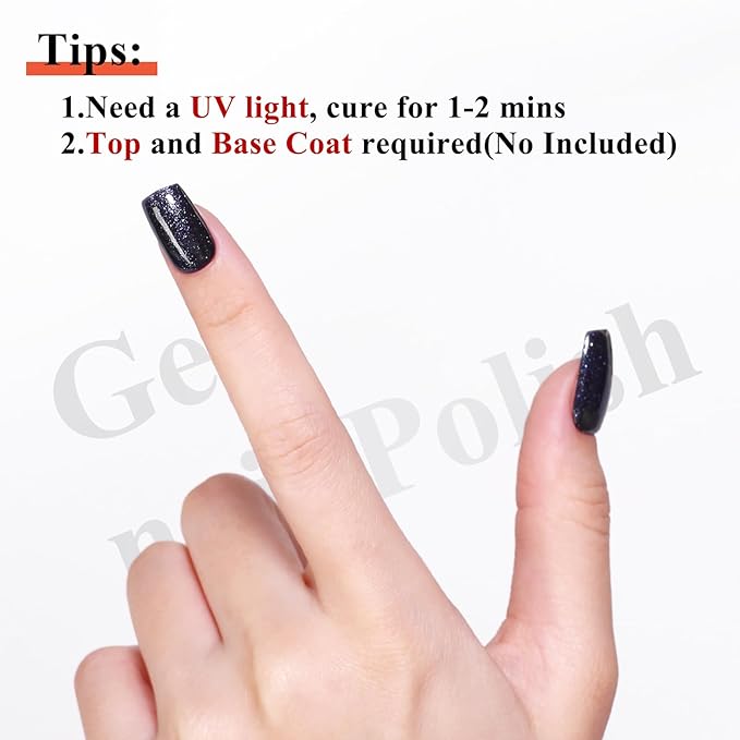 Imtiti 10ml Black Blue Glitter Gel Nail Polish Long Lasting Soak Off UV Led Fall and Winter Gel Polish Salon DIY at Home Gift for Women 1Pcs