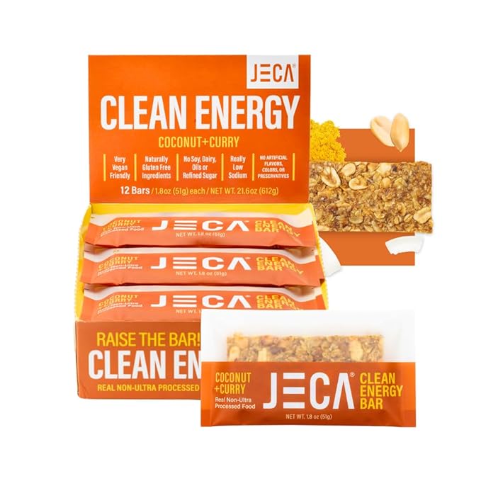 JECA® Coconut Curry Energy Bars - Plant-Based Snack with Coconut Flakes, Oats, Peanuts, & Organic Agave Nectar - Vegan, Gluten-Free, Non-GMO - Natural Ingredients - Chewy Texture - 1.8 oz, 12-Pack