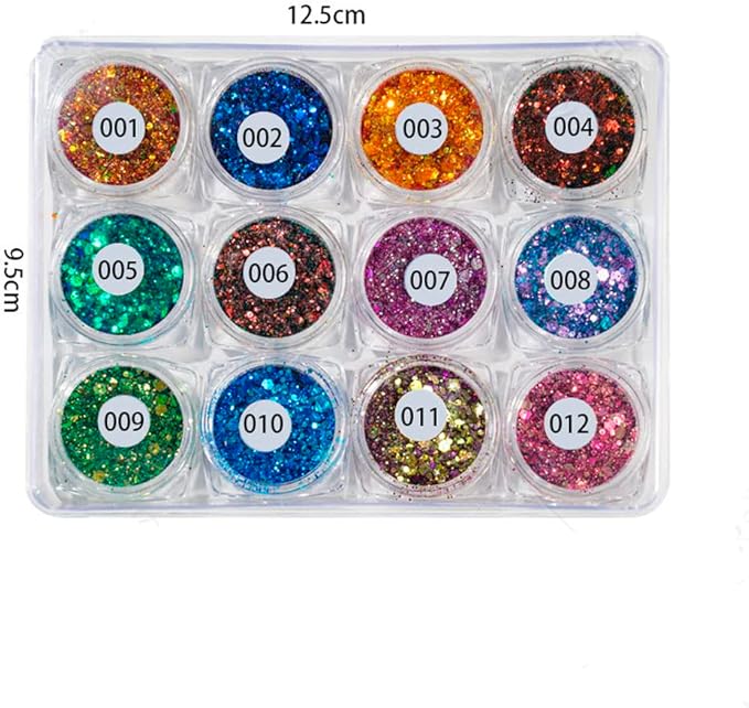 12 Pots Holographic Nail Art Sequins 3D Laser Chameleon Chunky Nail DIY Sparkly Glitter Flakes for Women Manicure Tips Decorations