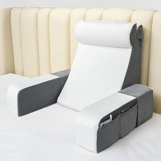 Vekkia 21" Reading Pillow with Adjustable Arms & Headrest – Zoned Foam Support, XL Side Pockets, Removable Cover, Back Support Chair for Reading, Gaming, Post-Surgery Recovery in Bed or Floor