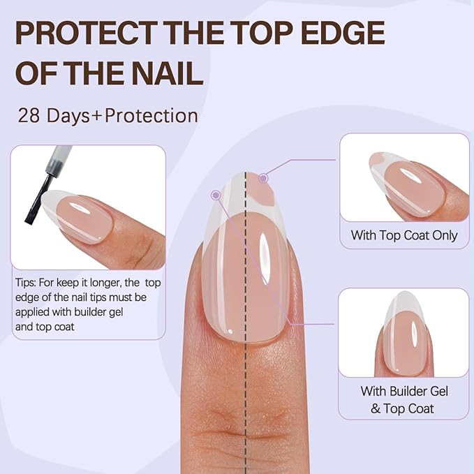 Misssix XBASICTIPS French Tip Press On Nails, 150Pcs French Gel Nail Tips Short Almond, Soft Gel Pre-shaped No Need to File 3 in 1 Nail Tips, Fake Nails for Nail Art DIY Extension Designs 15 Sizes