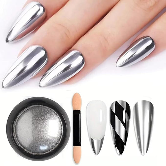 Holographic Mirror Nail Powders Chrome Silver Effect Pure Metallic Dust Sequins UV Gel Nail Chrome Pigment for Nail Art Decoration,Silver Chrome Nail Powder