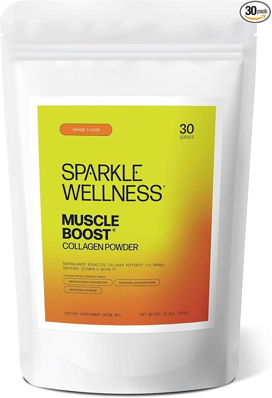 Sparkle Wellness Muscle Boost (Orange) [30-Serves] | Collagen Supplement Powder with Hydrolyzed BODYBALANCE Collagen Peptides & Buffered Vitamin C | Improves Body Composition
