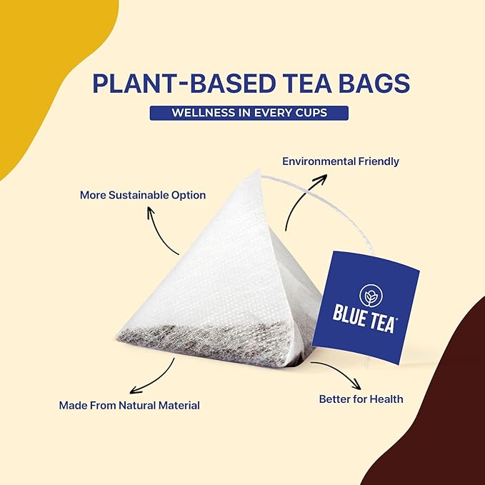 BLUE TEA - Turmeric Tea - Cardamom - 30 Count - Praymid Plant Based Tea Bag | CURCUMIN RICH - HERBAL BLEND | Herbal Tea - Caffeine Free - Gluten Free - Earthy Flavor | Reusable Tin Pack