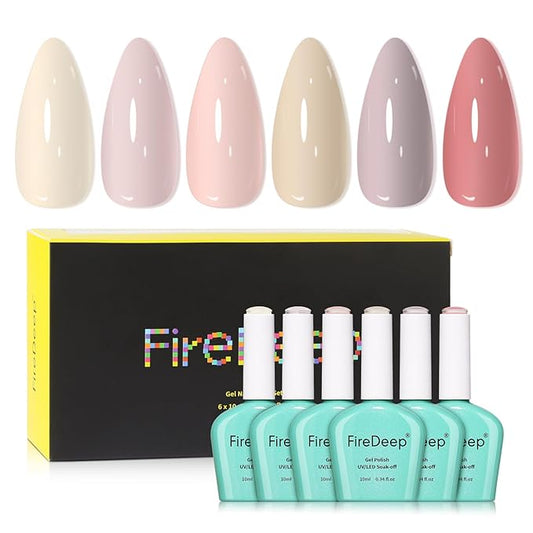 10ml Hema Free Gel Nail Polish Set, 6 Colors Gel Polish Kit Light Beige Nude Pink Neutral Rose Manicure Gift for DIY and Salon for Women