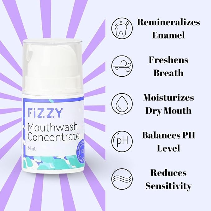 Fizzy Mouthwash Concentrate | Remineralizing Enamel Repair, Nano Hydroxyapatite | 20X Concentrated Travel Size | No Fluoride, Alcohol, Dye | Xylitol, Dry Mouth | Kids & Adults | Mint