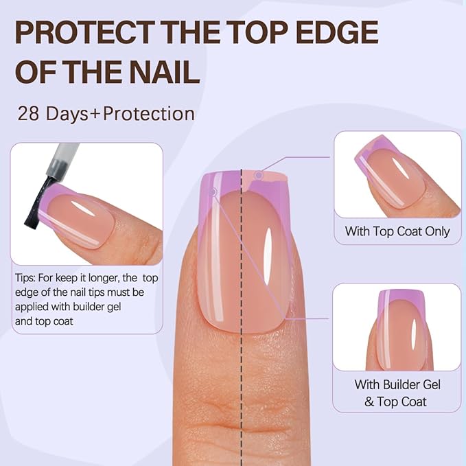 Misssix XBASICTIPS Purple French Tip Press On Nails, 150Pcs French Gel Nail Tips Short Square, Soft Gel Pre-shaped No Need to File 3 in 1 Tips, Fake Nails for Nail Art DIY Extension Designs 15 Sizes