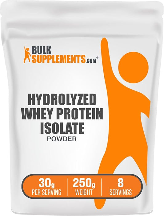 BulkSupplements.com Hydrolyzed Whey Protein Isolate Powder - Whey Isolate Protein - Unflavored & Gluten Free, 30g per Serving, 250g (8.8 oz) (Pack of 1)