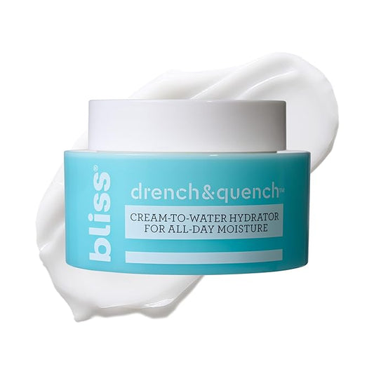Bliss Drench & Quench Hyaluronic Acid Cream to Water Moisturizer | Lightweight Face Cream with 4 Types of Hyaluronic Acid for All Day Hydration and Plump Skin | Clean Vegan & Cruelty Free 1.7 fl oz
