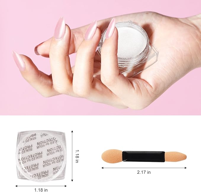 Artdone 2PCS White Pearl Chrome Nail Powder,Iridescent Aurora Powder Metallic Mirror Effect Pigment Pearlescent Mermaid Pigmen for Nail Art Manicure Decoration Sets