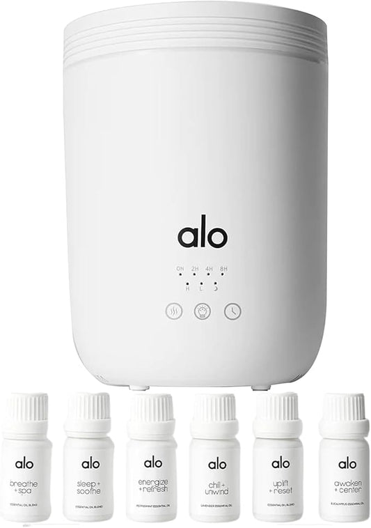 Alo Aura Diffuser + Full Oil Set | Essential Oil Diffuser & Cool Mist Humidifier | Quiet Operation | Covers 700 Sq. Ft | Up to 22 Hrs Runtime | for Home, Workout Studios, Classrooms |