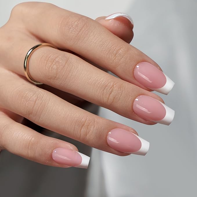 BTArtboxnails French Gel Nail Tips - French Tip Press on Nails Pink Short Coffin XCOATTIPS for Nail Extensions