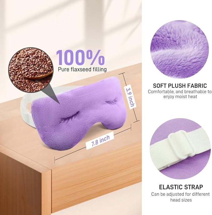 Heated Eye Mask for Dry Eyes, Microwave Moist Heat Eye Compress with Flaxseed, Weighted Warm Eye Mask for Itchy Eyes, Stye, Sleeping, Relaxation, Therapy(Purple)