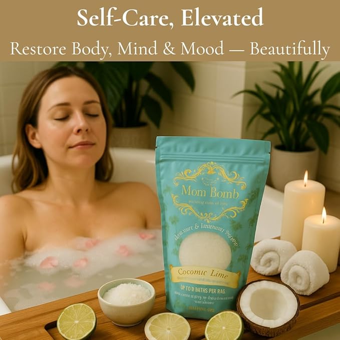 Mom Bomb Coconut Lime Epsom Salt Bath Soak – Natural Magnesium Salt with Essential Oils – Relaxing Aromatherapy for Stress Relief, Muscle & Foot Soak – Made in USA, 48 Ounce