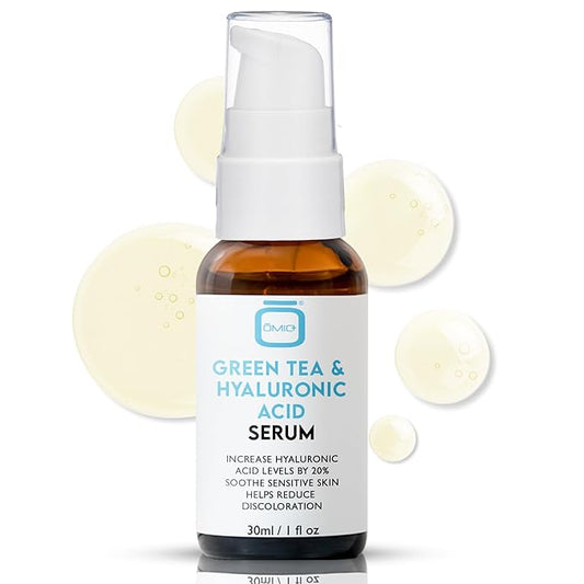 Omic, Green Tea & Hyaluronic Acid Serum for Face – 1 fl oz / 30 ml - Acne Spot Remover, Reduce Wrinkles, Helps to Hydrayein Skin, Anti-aging Serum
