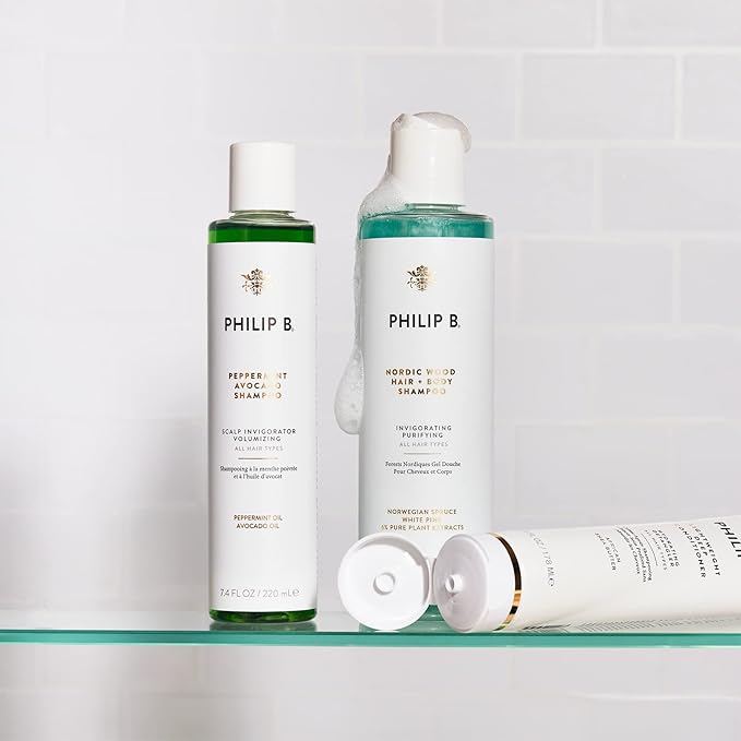 PHILIP B Nordic Wood Hair + Body Shampoo, 2 fl. oz. (60 ml) - Lathers Up Luxuriously, Conditions While Leaving You Feeling Cool & Invigorated, With Notes of Norwegian Spruce, White Pine and Camphor