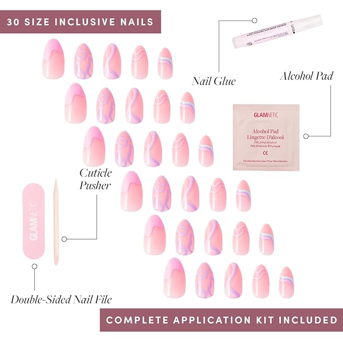 Glamnetic Press On Nails - Wild Card | Opaque UV Finish Short Pointed Almond Shape, Salon Quality Pastel Nails in 12 Sizes - 24 Nail Kit with Glue