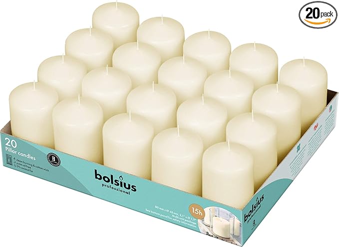 Bolsius Ivory Pillar Candles – 2x3 Inches – 20 Pack Unscented – Premium European Quality – Dripless, Smokeless, and Clean Burning Household Candles – Perfect for Wedding, Party, Dinner, And Home Décor