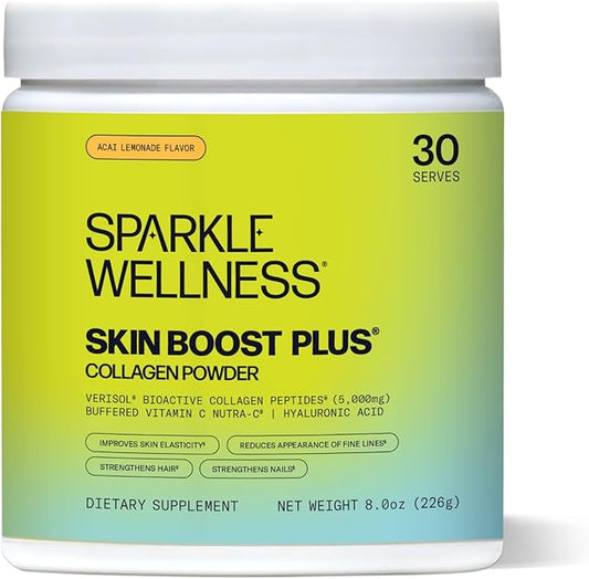 VERISOL Bioactive Hydrolyzed Collagen Peptides | Collagen Powder with Vitamin C & Hyaluronic Acid for Hair, Skin, and Nail Health | Skin Boost Plus (Acai Lemonade) [30-Serves]