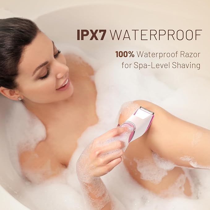 Bikini Trimmer for Women: Pubic Hair Razor with Mirror & LED Light, Electric Shaver with Ceramic Blades & Travel Lock - Body Groomer IPX7 Waterproof Use for Legs/Arm/Underarm - Red