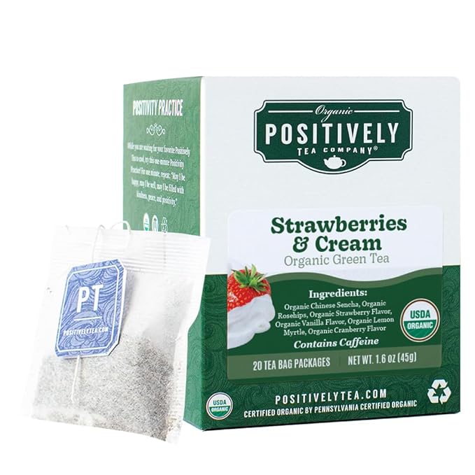 Organic Positively Tea Company, Strawberries and Cream Green Tea Bags, 20 Count