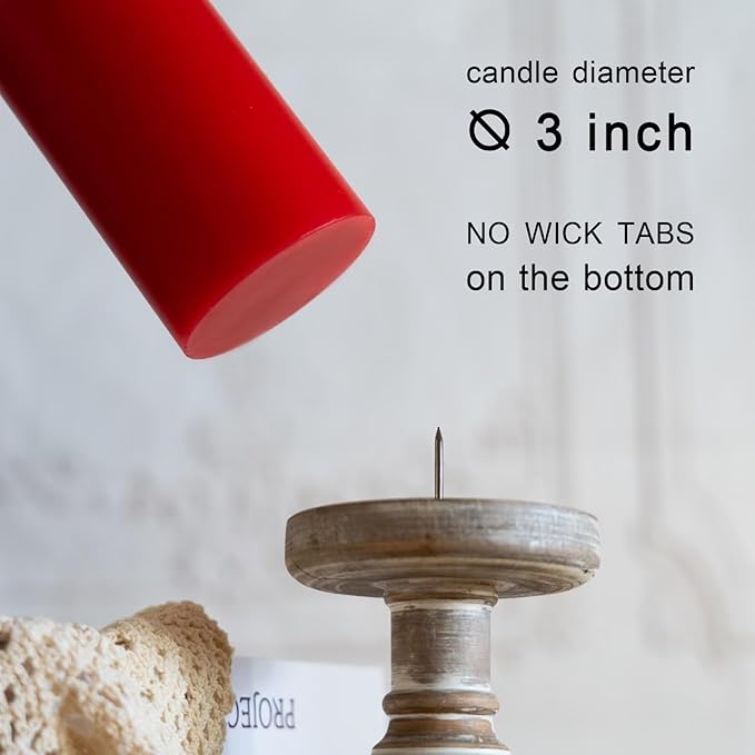 MOZEAL 3" x 6" Hand-Poured Unscented Candle,Dripless Pillar Candle Set of 3,Long Lasting Burning,Approx 120 Hours Burn Time,Rustic Country Style,for Wedding,Dinner,Christmas and Home Decor,Red