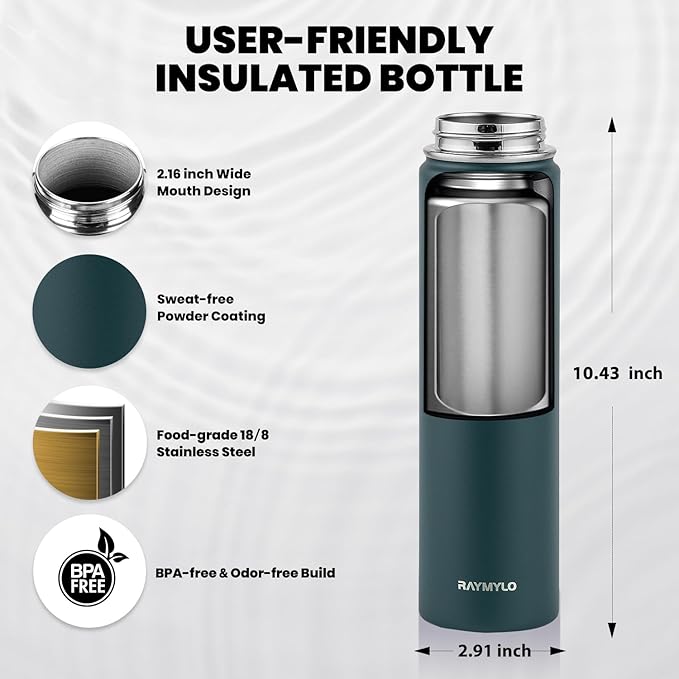Insulated Water Bottle 24oz, Triple Wall Vacuum Stainless Steel (Cold for 48 Hrs, Hot for 24Hrs), Leak Proof & Non-BPA, 24oz Hydro Water Flask with Paracord Handle & Straw Spout Lids