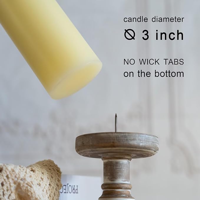 MOZEAL 3" x 4" Hand-Poured Unscented Ivory Pillar Candles,Dripless Candles Set of 3,Smokeless,Clean Burning,Approx 60 Hours Burn Time,Wedding,Dinner,Christmas and Home Decor（3 Inch Width Series）