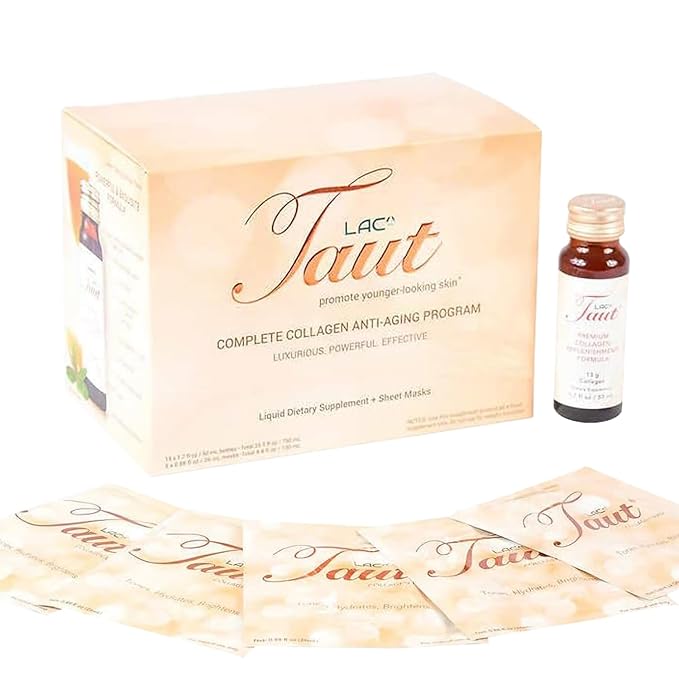 TAUT Marine Collagen Drink & Face Mask – 13,000mg Hydrolyzed Collagen Protein with Hyaluronic Acid for Youthful, Radiant Skin – Includes 15 Bottles and 5 Masks (30-Day Supply)