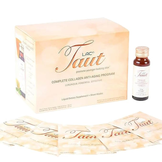 TAUT Marine Collagen Drink & Face Mask – 13,000mg Hydrolyzed Collagen Protein with Hyaluronic Acid for Youthful, Radiant Skin – Includes 15 Bottles and 5 Masks (30-Day Supply)