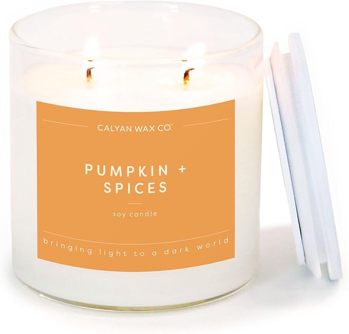 Calyan Wax Co. Pumpkin & Spices 2 Wick Scented Candle - 37 Hour Burn - Luxury Non Toxic Soy Wax Candles - Long Lasting Large Glass Jar Candle for Home - 8.8oz