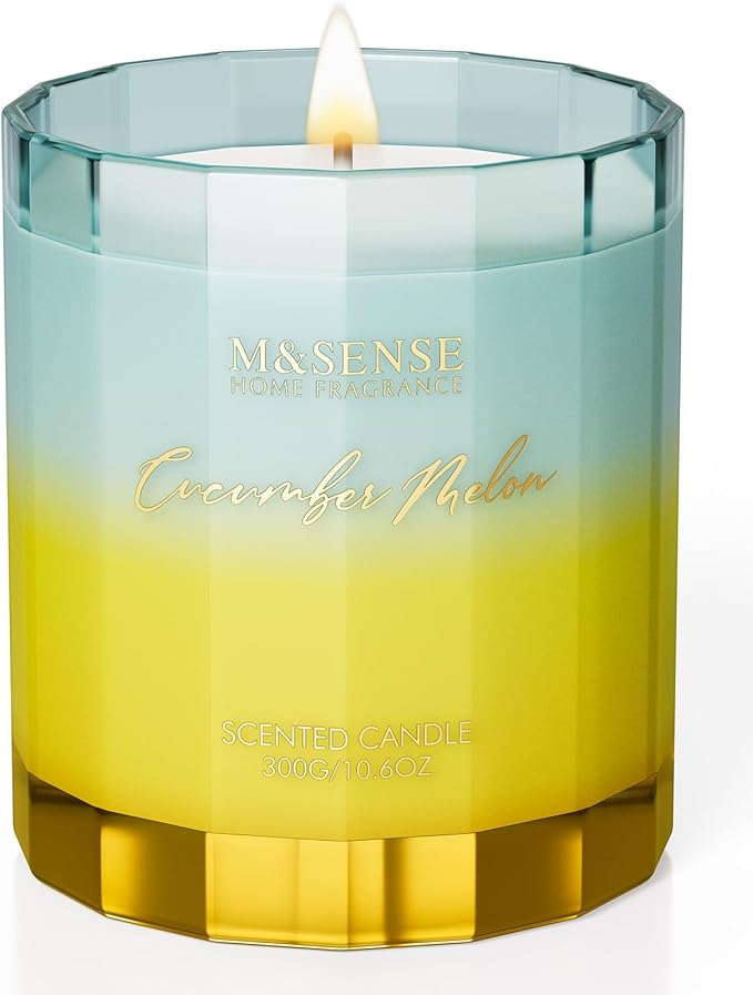 M&SENSE Cucumber Melon Scented Candle - 10.6oz Natural Soy Wax 60-Hour Long Lasting Burn Non Toxic Highly Scented Freshing Candle for Summer, Holiday Gifts & Aromatherapy