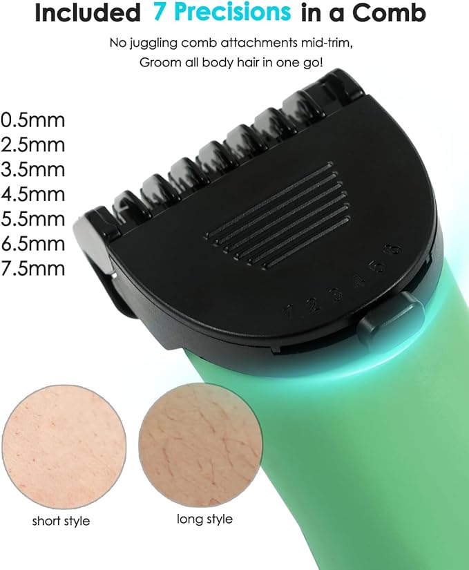 Manscaper for Men, Groin Trimmer for Men and Women, Body Hair Trimmer and Ball Trimmer with Light, Pubic Hair Shaver, Manscape Kit, 7 Precisions, Waterproof Wet / Dry Grooming, 240 Minutes Shaving